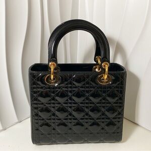 DIOR Lady Dior Medium Bag Black Patent Leather